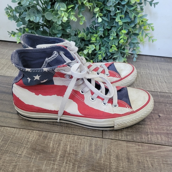 Converse American Flag Patriotic High Top Sneakers Women's Size 7 - Picture 2 of 8
